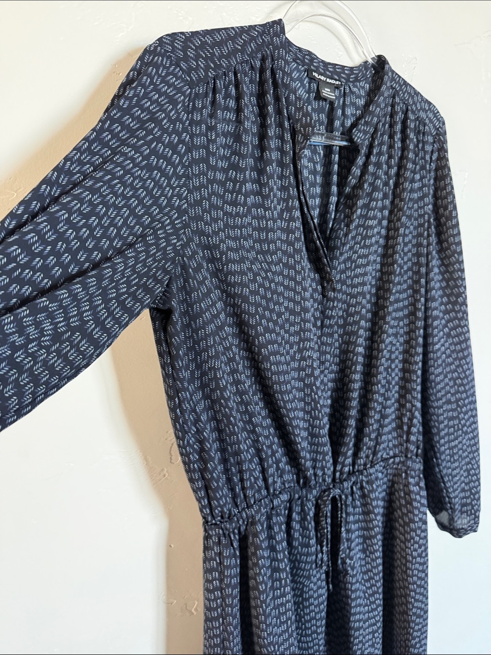 Hilary Radley Navy Dress Long Sleeve Drawstring Summer Dress - Picture 3 of 8